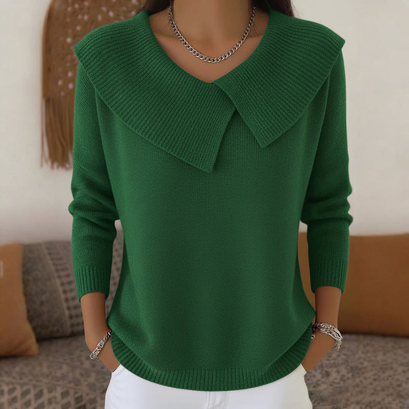 Women’s V-Neck Knit Sweater with Wide Collar