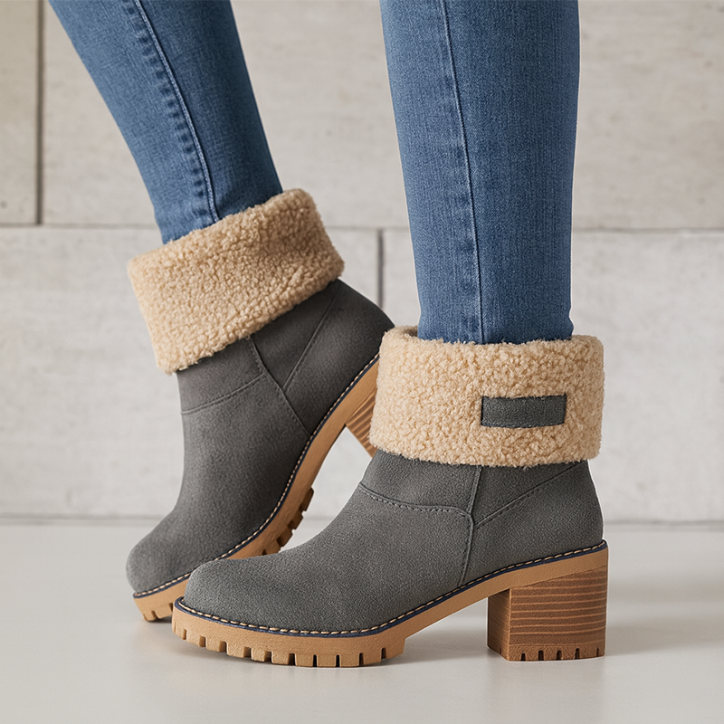 Women’s Winter Boots with Fold-Over Cuff and Chunky Heel