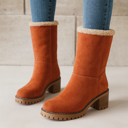 Women’s Winter Boots with Fold-Over Cuff and Chunky Heel