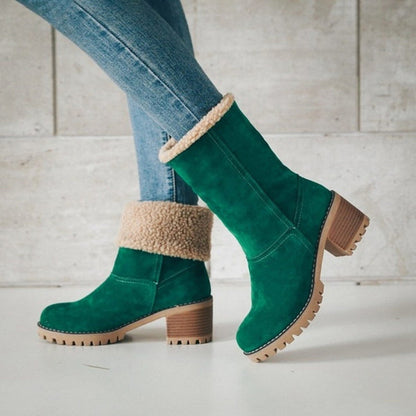 Women’s Winter Boots with Fold-Over Cuff and Chunky Heel