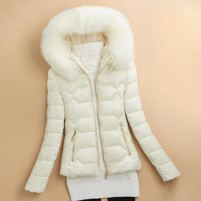 Women’s Winter Puffer Jacket with Fur-Style Hood Trim