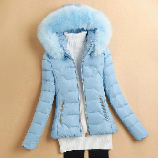 Women’s Winter Puffer Jacket with Fur-Style Hood Trim