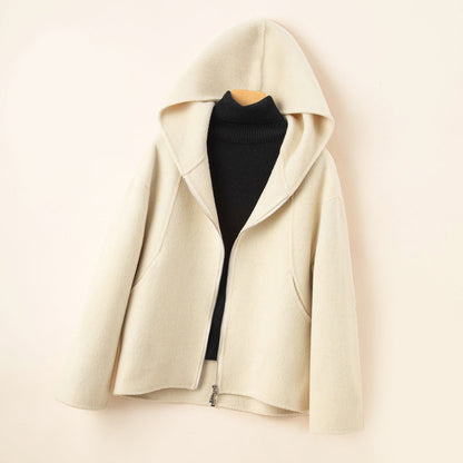 Women’s Wool Hooded Coat with Zip Closure