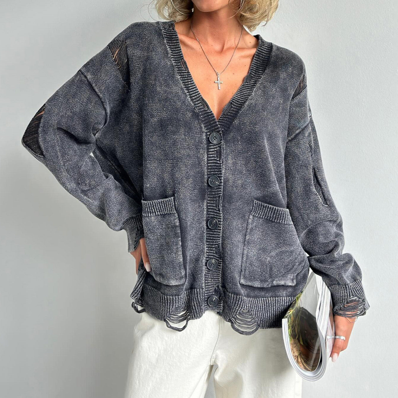 Women’s V-Neck Cotton Blend Cardigan