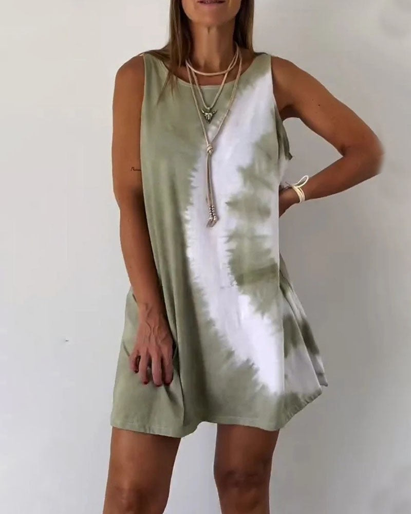 Tie-dye printed sleeveless loose dress