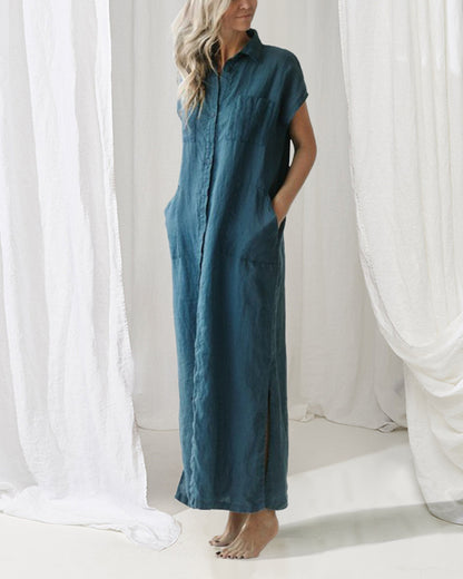 Minimalism Sleeveless Linen Shirt Dress