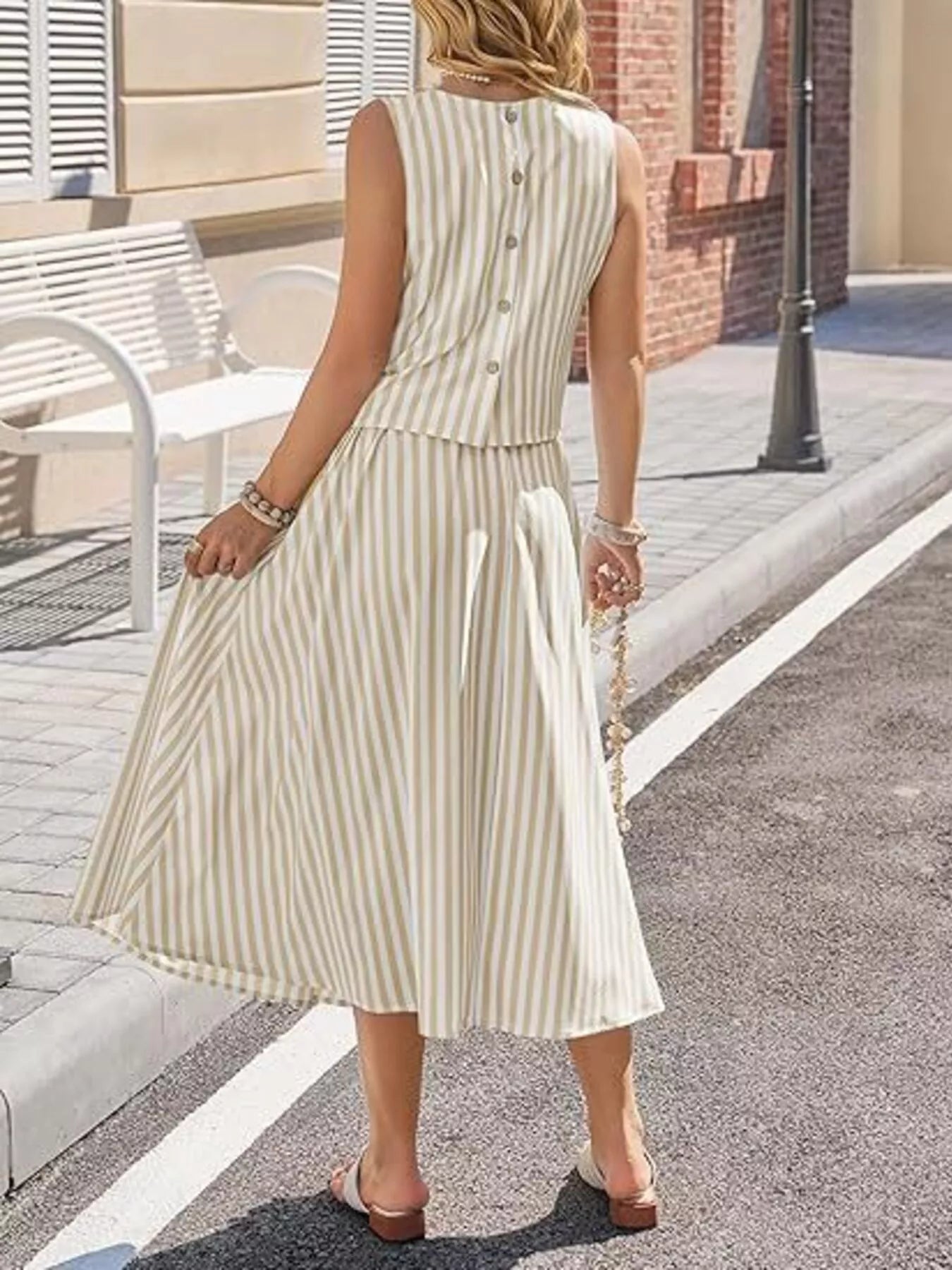 Striped Sleeveless Top and Midi Skirt Two-Piece Set