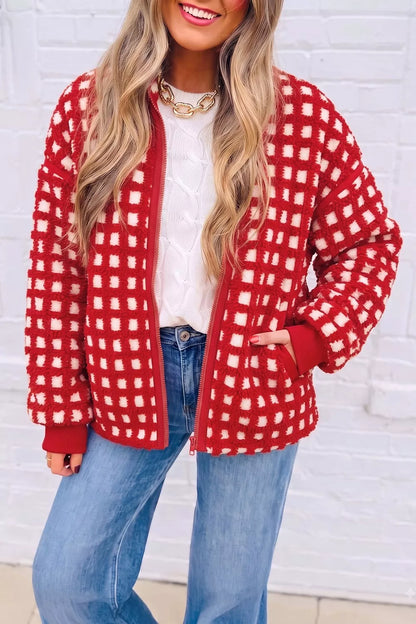 Plaid Zip-Up Long Sleeve Outerwear