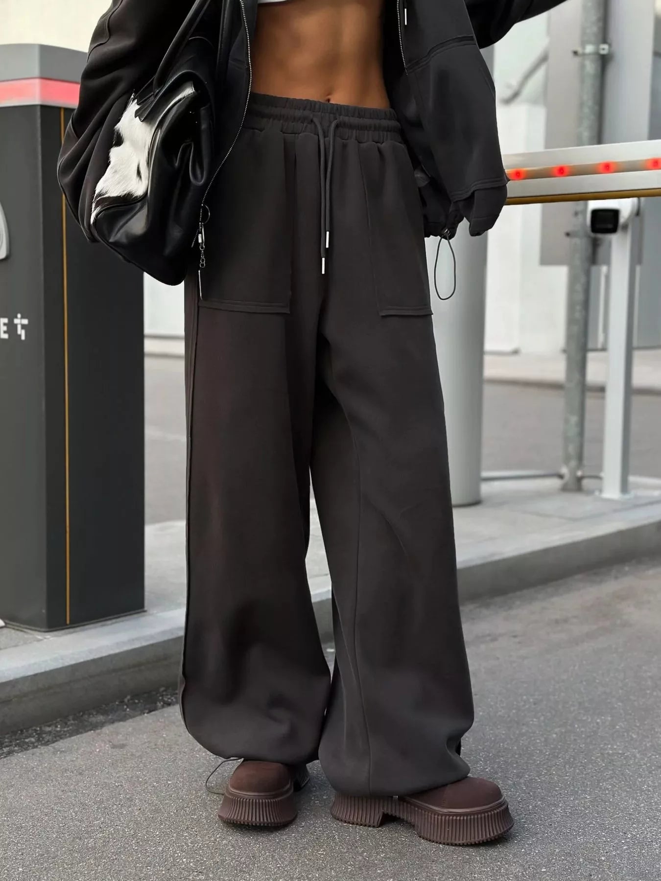 Oversized Zip-Up Hoodie and Wide-Leg Pants Set