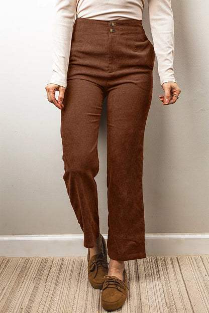 Elastic Waist Straight Leg Ankle Length Corduroy Pants