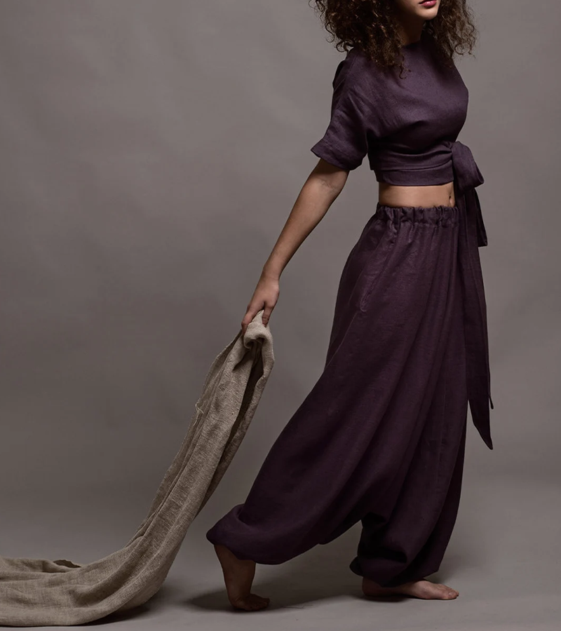 Casual Linen Baggy pants & Top 2pieces Set