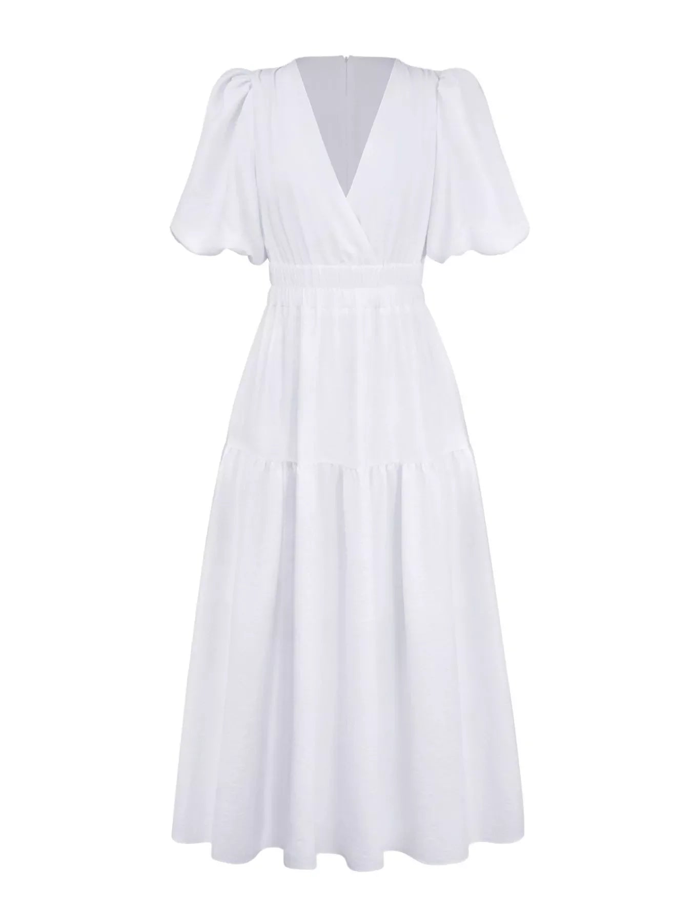 Elegant Puff Sleeve V-Neck Midi Dress