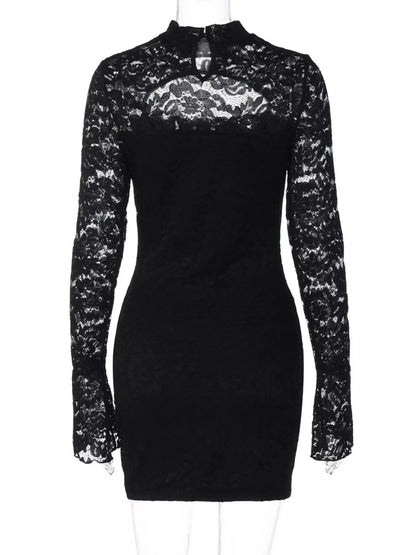 Lace Cut-out Long Sleeve Mini Dress