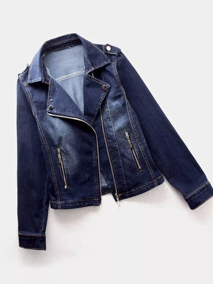 Full Size Asymmetrical Zip Denim Jacket Plus Size
