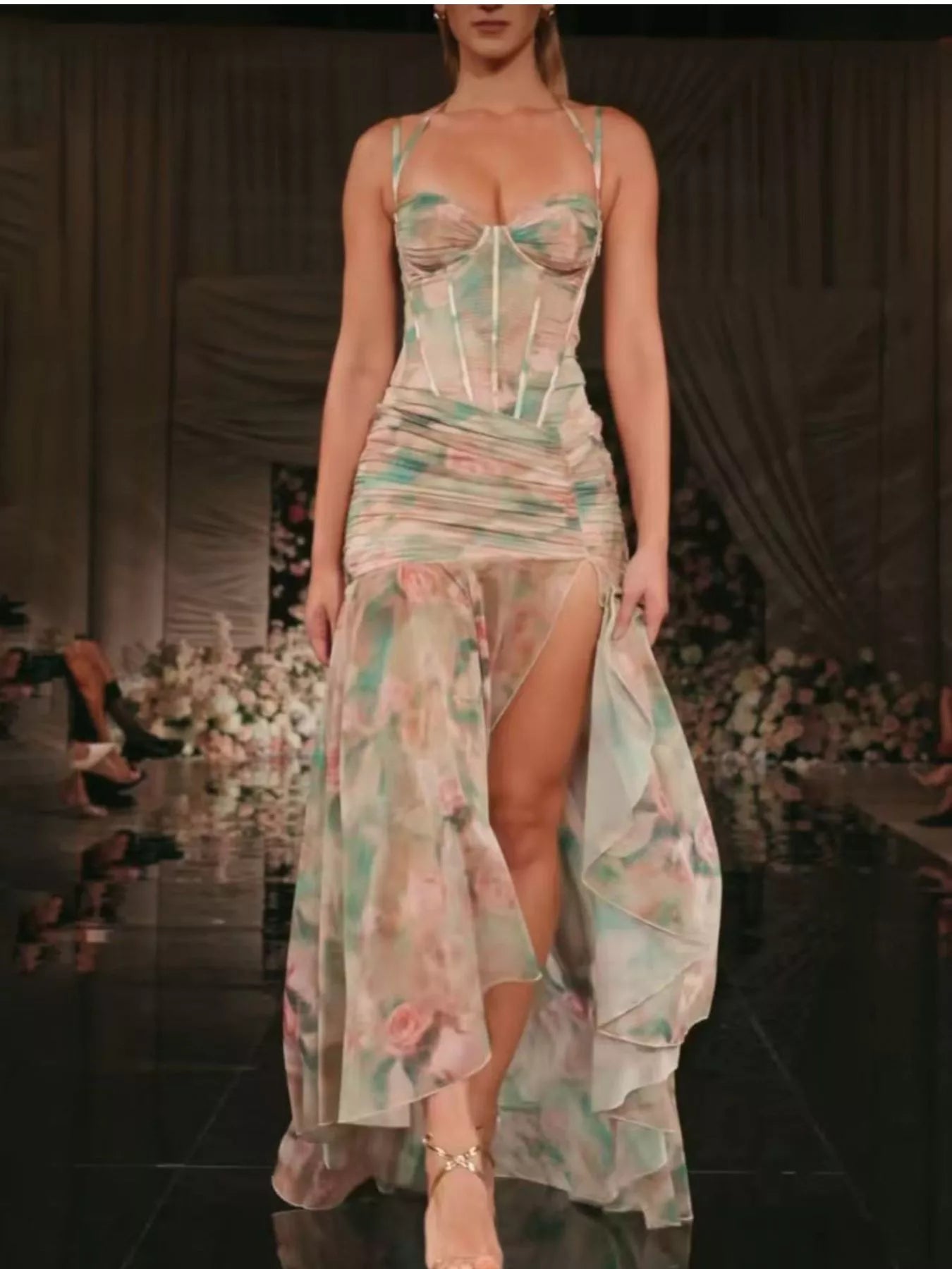 Sweetheart Neck Slit Maxi Dress