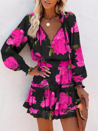 Tie Neck Lantern Sleeve Dress