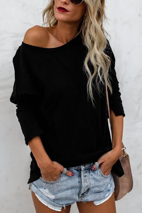 Rosiedress Long Sleeve Plain T-shirt Black