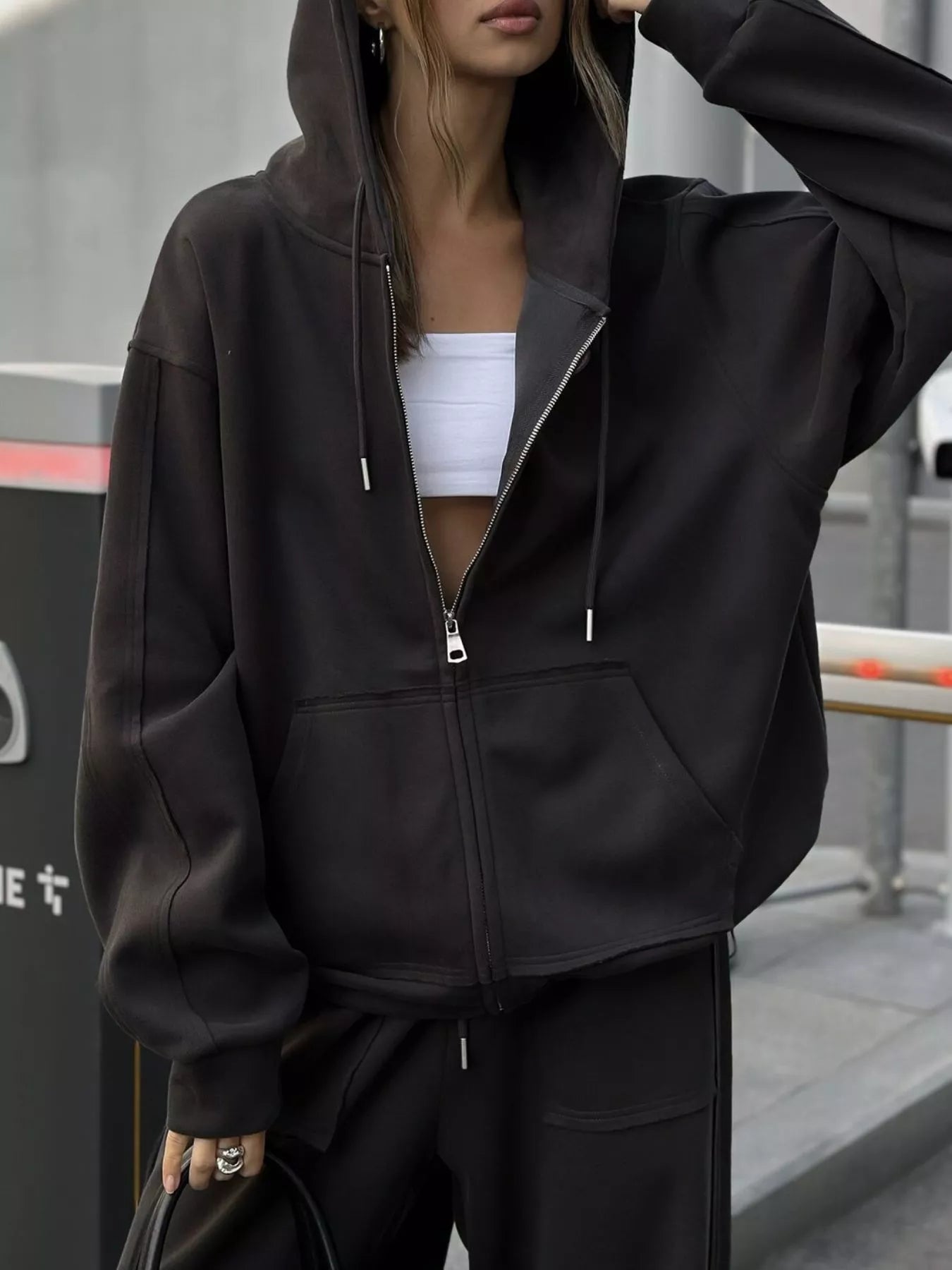 Oversized Zip-Up Hoodie and Wide-Leg Pants Set
