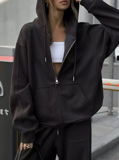 Oversized Zip-Up Hoodie and Wide-Leg Pants Set