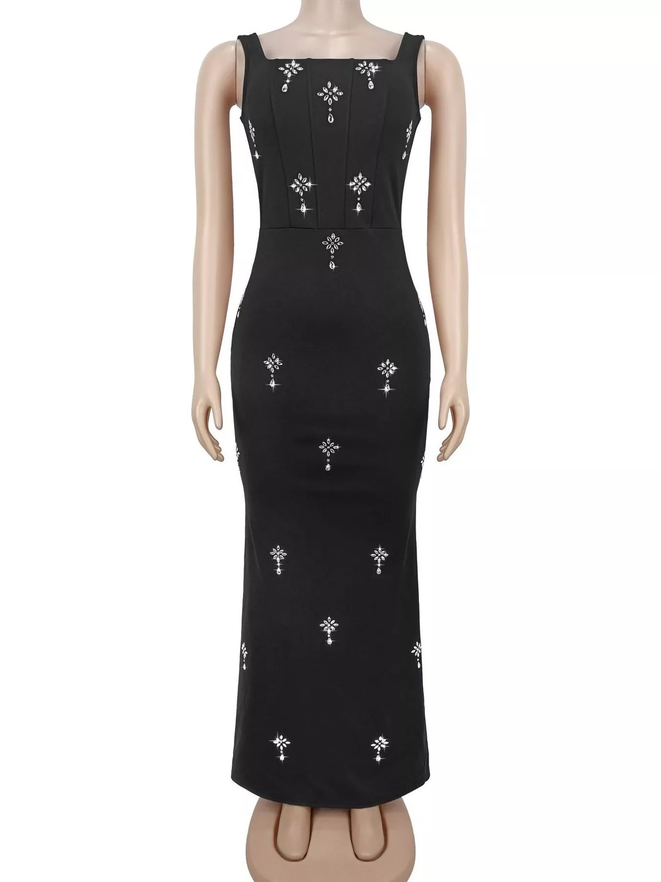 Rhinestone Embellished Bodycon Maxi Dress