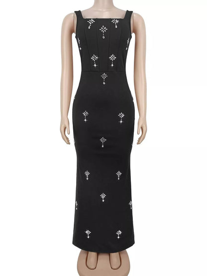 Rhinestone Embellished Bodycon Maxi Dress