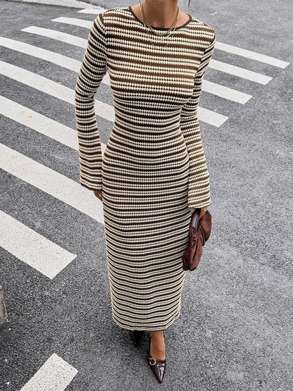 Striped Flared Sleeves Sweater Dress