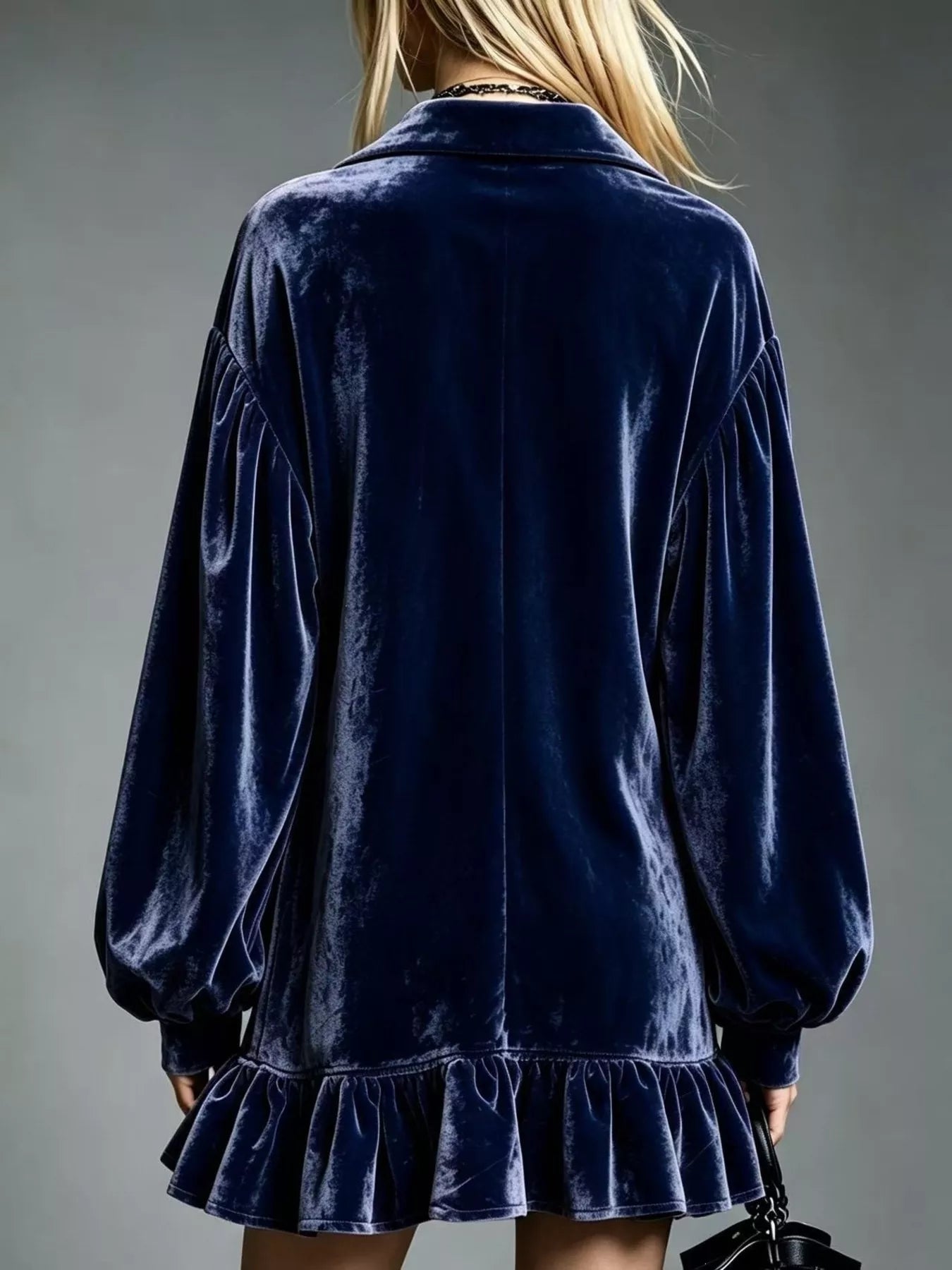 Full Size Velvet Ruffled Hem Long Sleeve Dress Plus Size