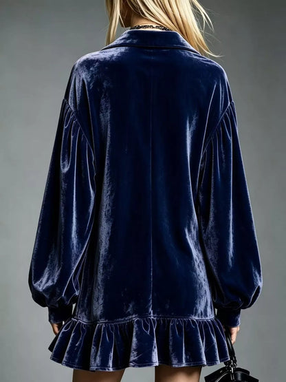 Full Size Velvet Ruffled Hem Long Sleeve Dress Plus Size