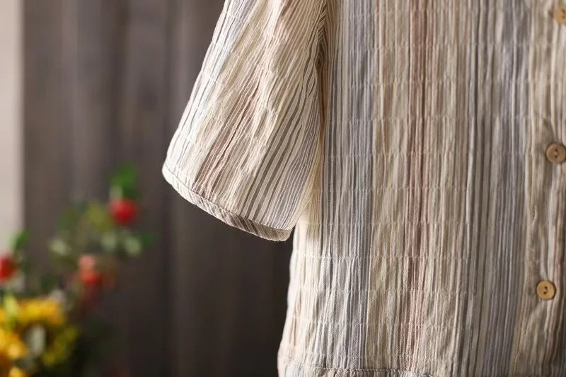 Cotton Linen Vertical Stripe Tie Dress