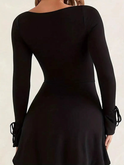 Slit Flare Sleeve Mini Dress