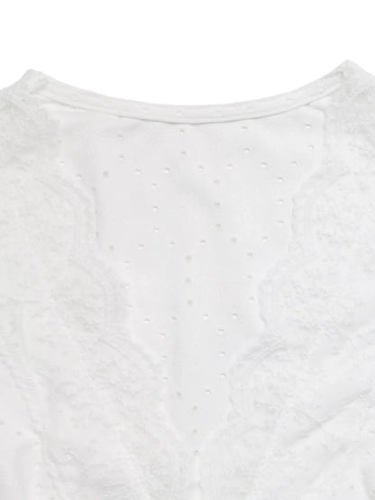 Eyelet Lace Trim Short Sleeve Shirt