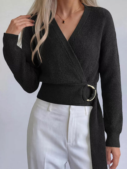 Metal Ring Detail Dropped Shoulder Sweater