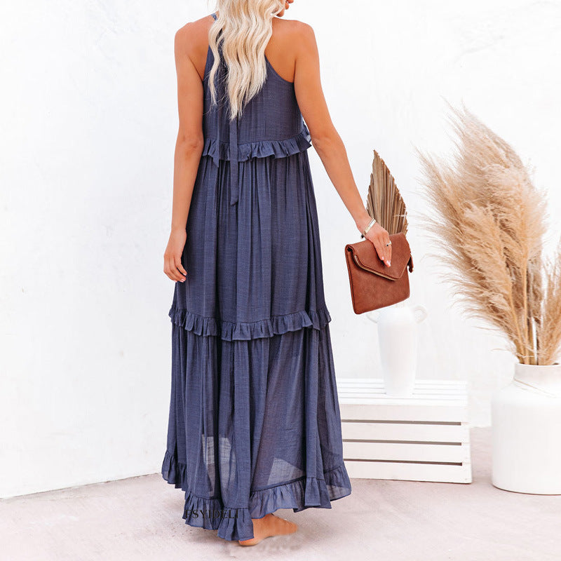 Long Ruffled With Swing Beach Maxi Dress