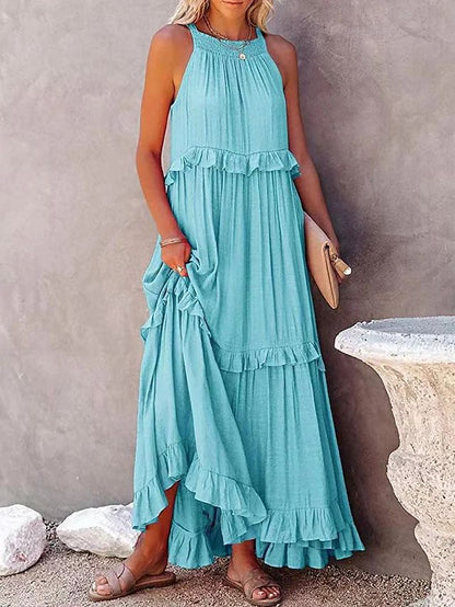 Long Ruffled With Swing Beach Maxi Dress