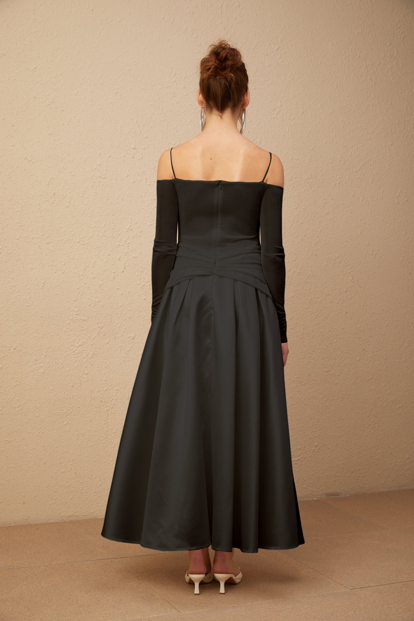 Nadine off-shoulder panelled maxi dress in Black