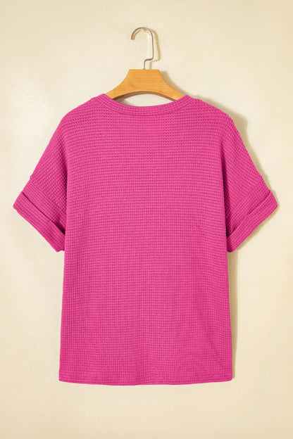 Textured Waffle Knit V-Neck T-Shirt