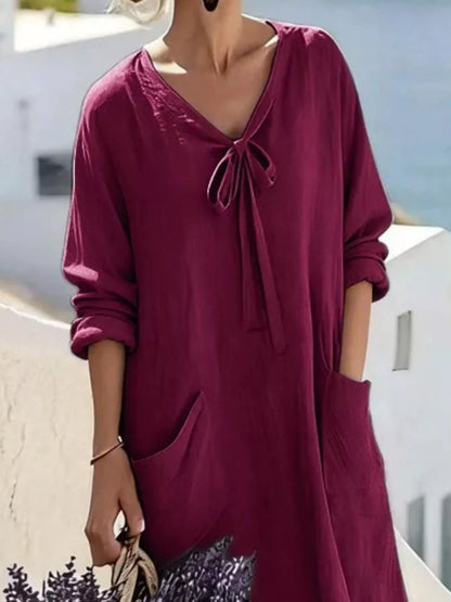 Full Size Long Sleeve Loose Maxi Dress with Pockets Plus Size