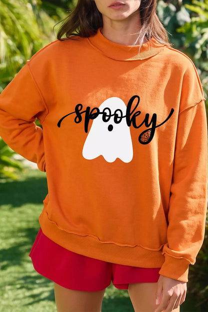 Ghost/ BOO Reversible Print Mock Neck Casual Sweatshirt