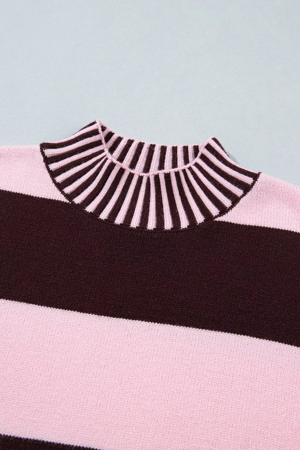 Stripe Contrast High Neck Dropped Shoulder Relaxed Sweater