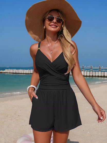 V-Neck Spaghetti Strap One-Piece Swimsuit