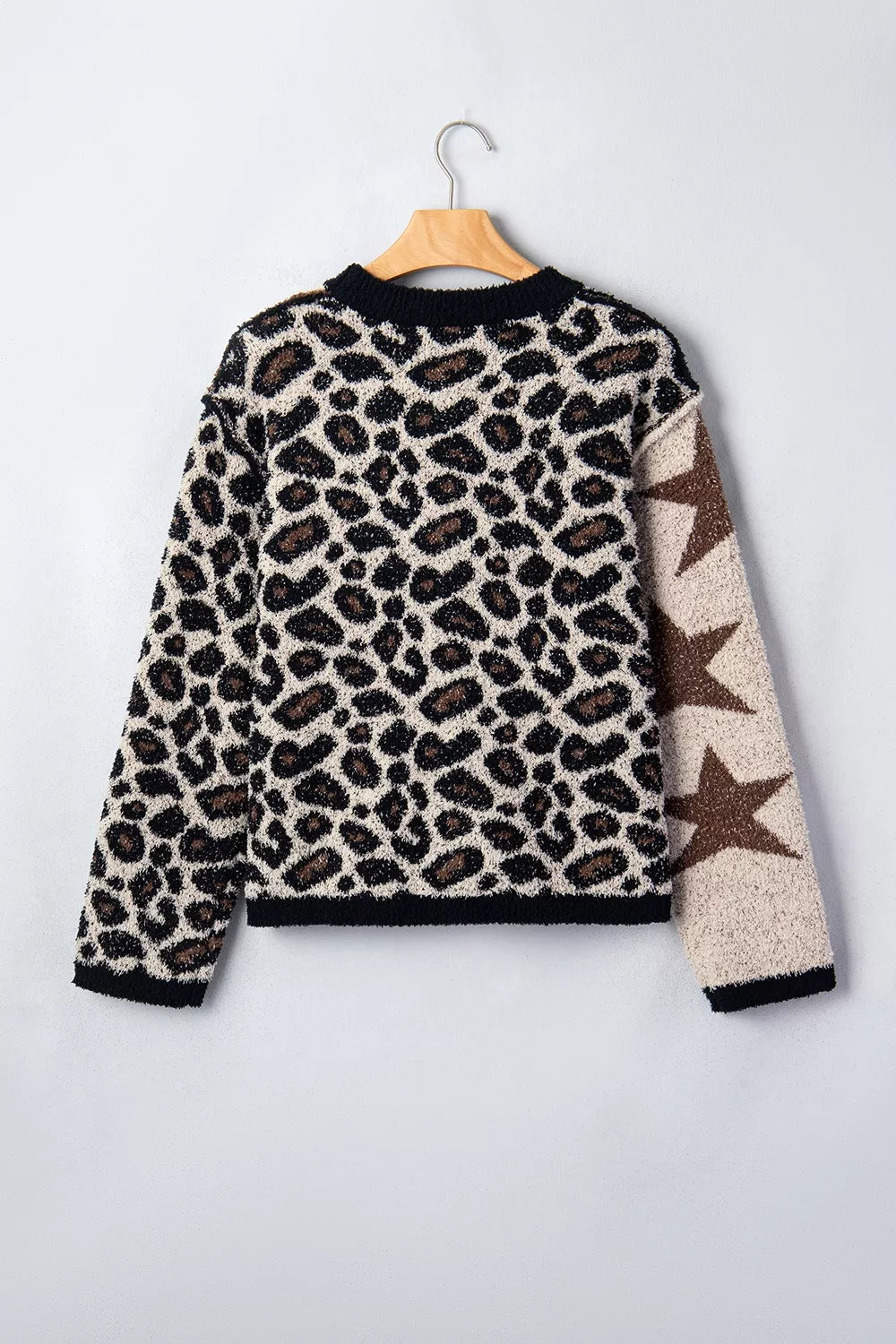 Leopard Star Pattern Round Neck Long Sleeve Shift Sweater