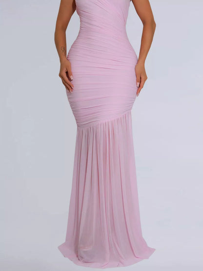 One-Shoulder Ruched Bodycon Maxi Dress