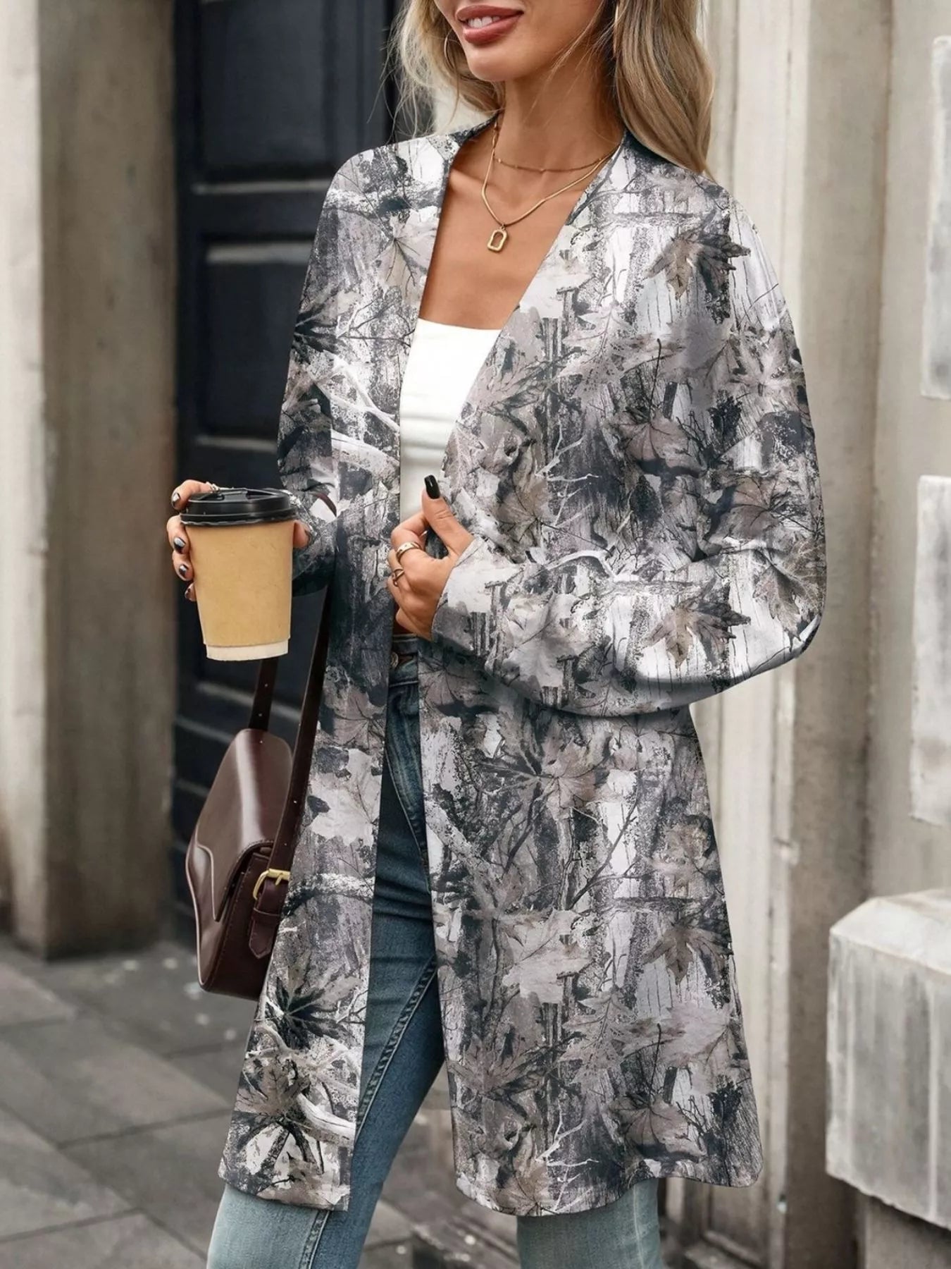 Printed Open Front Cardigan