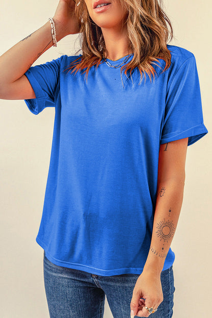 Tillandsia Purple Casual Plain Crew Neck Tee
