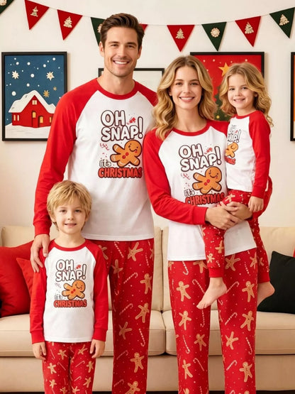 Family Matching Christmas Pajamas Set with Gingerbread Man Print