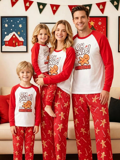 Family Matching Christmas Pajamas Set with Gingerbread Man Print