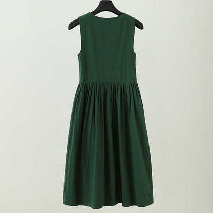 Summer Sleeveless French Green Dress