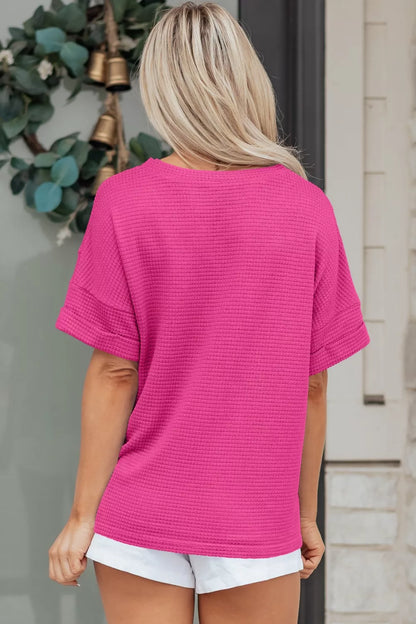 Textured Waffle Knit V-Neck T-Shirt