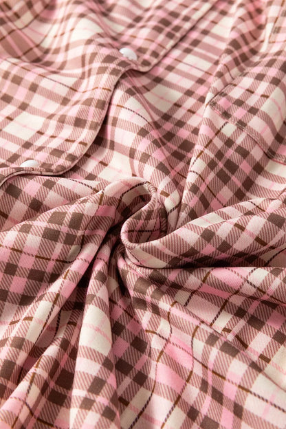 Plaid Patch Pockets Long Sleeve Lounge Set