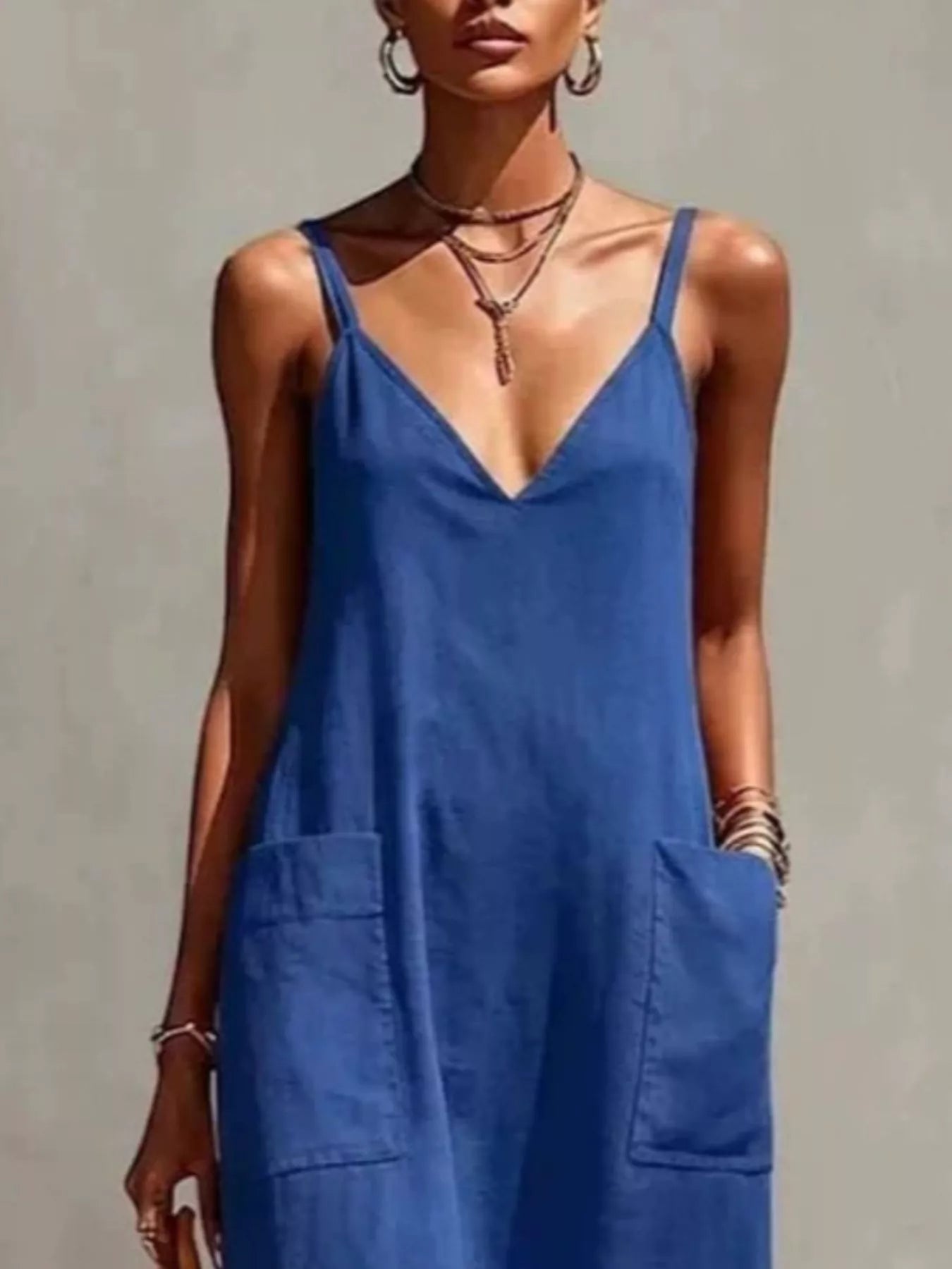 Full Size Fringe Spaghetti Strap V-Neck Dress Plus Size